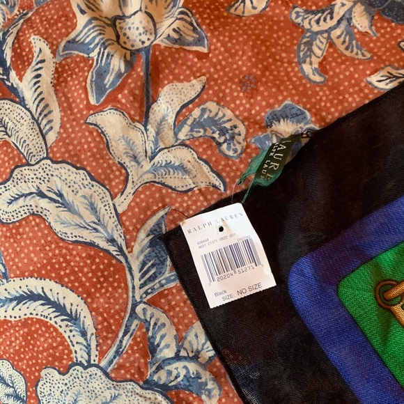 Lauren Ralph Lauren Black and Gold Emblem Scarf- 42x42 - Picture 3 of 5